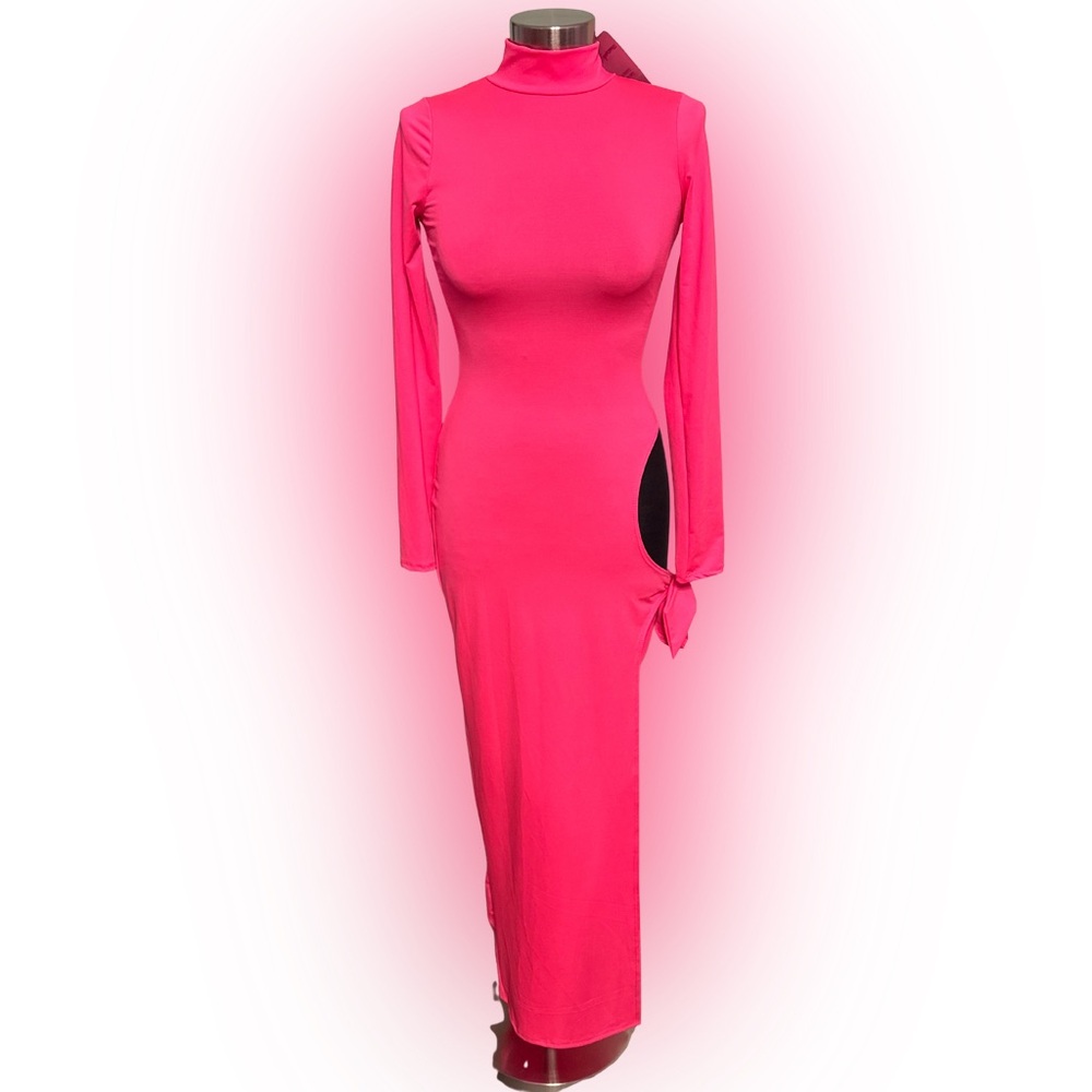 Uptown Sugar Popped Neon Pink Cutout Maxi Dress NWT Size Small